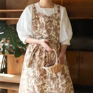Custom Logo Apron Restaurant Adjustable Waist Garden Coffee Cotton Linen Chef Barber Beauty Salon Kitchen Apron for Women