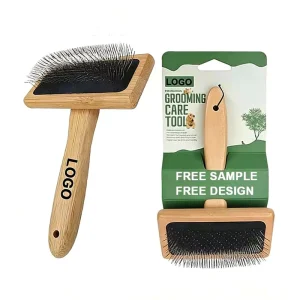 Custom Logo Bamboo Pet Grooming Comb Pet Comb with Bamboo Handle Dog Pin Brush Cat Hair Removal Comb for Pet Hair Cleaning