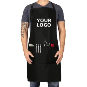 Custom Logo Barbershop Salon Beauty Apron Capes Black Hairdresser Long Barber Apron for Men Pro Design Hair Cutting Barber Apron