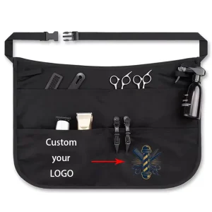 Custom Logo Black Oxford Waist Apron 4 Pockets Adjustable Belt Beauty Salon Barber Hair Stylist for Men and Women