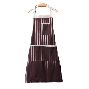 Custom Logo Breathable Durable Striped Kitchen Restaurant Apron Large Pocket Adjustable Neck Strap Machine Washable Cleaning Use