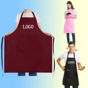 Custom Logo Burgundy Pink Bib Apron Waterproof Polyester Kitchen Aprons Barber Aprons Chef Apron Hair Salon Nail Apron
