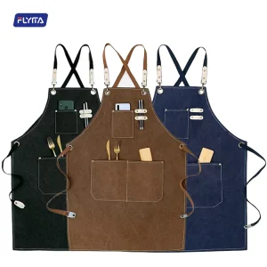 Custom Logo Canvas Chef Cotton Waiter Unisex Worker Uniform Cooking Kitchen BBQ Bar Work Commercial Cafe Restaurant Aprons