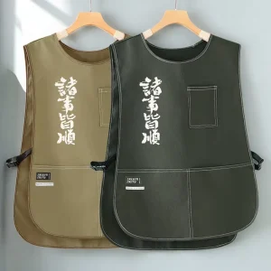Custom Logo Canvas Vest Style Apron for Women Kitchen Baking & Cooking Adjustable Waist Multiple Pockets Washable & Reusable