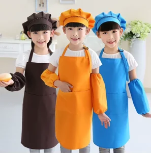 Custom Logo Children’s Painting Clothes Kitchen Type Cotton Sleeved Apron Suit for Kindergarten Art Performance