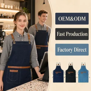 Custom Logo Cotton Apron with Cross Back Straps Unisex for Salon Barber Shop Catering Event Retail Market Staff