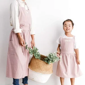 Custom Logo Cotton Soft Breathable Crossback Strap Kid Apron With 2 Pockets