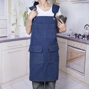 Custom Logo Denim Chef Aprons Unisex Cotton Waiter Worker Uniforms Cooking Kitchen Bar Restaurant Cafe Aprons