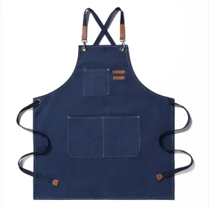 Custom Logo Embroidered Cotton Oil Proof Restaurant Cafe Chef Apron Wear Resistant Waist Type Sleeveless Design for Cleaning