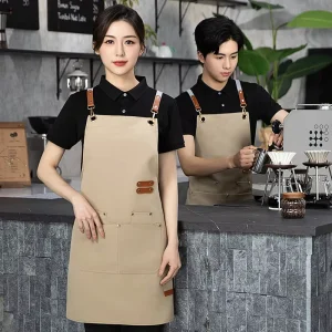 Custom Logo Foldable Waterproof Oil-Resistant Canvas Kitchen Chef Aprons with Pockets