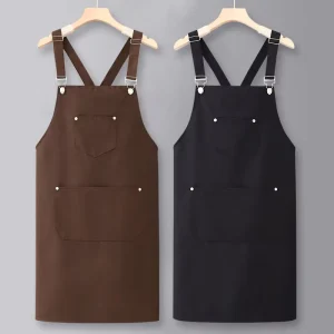 Custom Logo Heavy Duty Canvas Sleeveless Bib Apron Adjustable Waist Reusable Eco Friendly Dining Industry Kitchen Use Internet