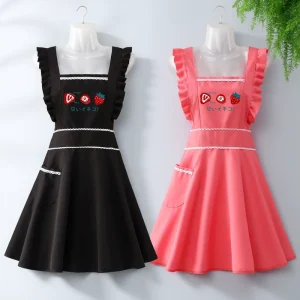 Custom Logo Heavy Duty Cotton Breathable Milk Tea Shop Apron Kitchen Home Labor Workwear Women’s Catering-Only Work Uniform