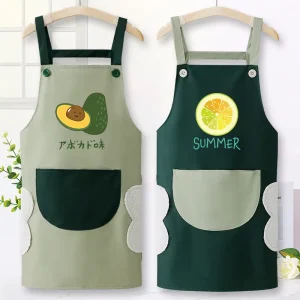 Custom Logo Heavy Duty PVC Waterproof Oil Resistant Women’s Summer Lightweight Kitchen Bib Apron with Multiple Pockets