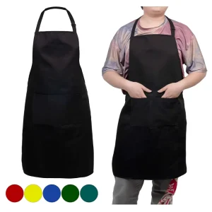 Custom Logo Heavy Duty Reusable Eco Friendly Recyclable Waterproof Sleeveless Bib Chef Apron Pockets Washable Polyester Custom