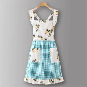 Custom Logo Heavy Duty Reusable Princess style Cotton Bib Apron for Adult Kitchen Use Korean Cooking Workwear