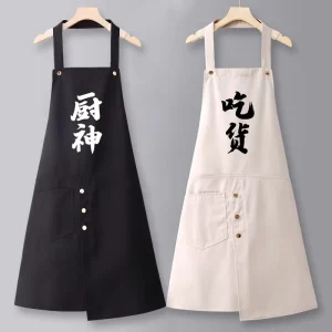 Custom Logo Heavy Duty Reusable Pure Cotton Bib Apron for Adult Kitchen Use Classic Style Catering Workwear