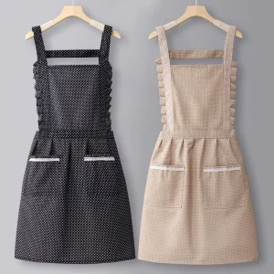 Custom Logo Heavy Duty Reusable Women’s Korean-style Bib Apron 100% Cotton Canvas Stain resistant for Home Kitchen Cooking