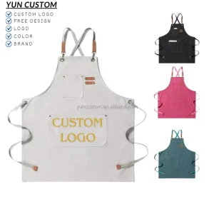 Custom Logo High Adjustable Buckle Black Cotton Canvas Restaurant Uniform Waiter Tool Work Florist Garden Stylish Apron
