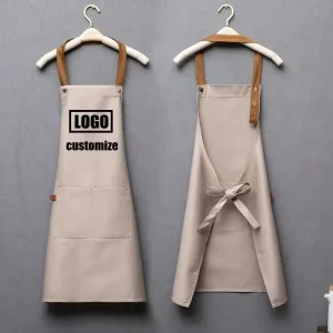 Custom Logo Kitchen Apron Cotton Cooking BBQ Chef’s Denim Canvas Print Embroidered with Milk Tea Flower Coffee Shop Waiter Work