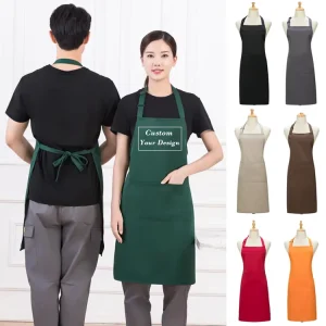 Custom Logo Kitchen Apron Restaurant Bar Uniform Oilproof Waterpoof Polyester Sleeveless Cooking and Cleaning Apron with Pocket