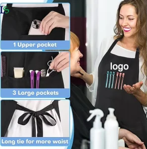 Custom Logo Kitchen Canvas Waterproof Sleeveless Apron Pocket Barber Style for Clean Chef Dress Restaurant Bar Cafe