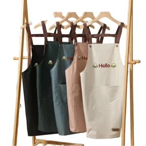 Custom Logo Kitchen Chef Bib PVC and Cotton Waterproof Sleeveless Apron with Cleaning Pocket for Home Use Barber Style