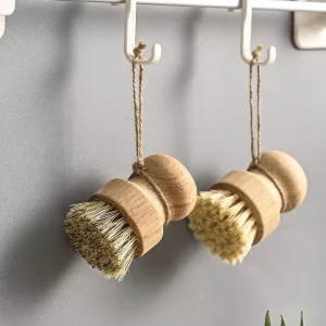 Custom Logo Kitchen Cleaning Brush with Eco Friendly Bamboo Wooden Wood Sisal Bristles Brushes