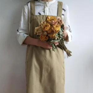 Custom Logo Korean Japanese Grey Cotton Linen Cross Back Art Florist Dress Kitchen Aprons
