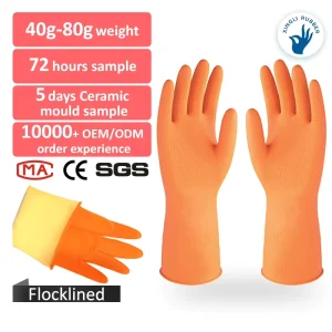 Custom Logo Latex Gloves Non slip Durable Long Sleeve Household Kitchen Cleaning Cooking Rubber Gloves Food