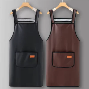 Custom Logo Nail Salon Women’s Men’s PU Leather Apron Waterproof Oil-Resistant Breathable Washable Reusable Sleeveless Bib Apron