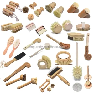 Custom Logo Natural Pan Pot Vegetable Dish Coconut Brushes Eco Biodegradable Bamboo Kitchen Scrub Bottle Cleaning Brush Set