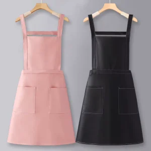 Custom Logo PU Bib Apron Waterproof Oil Proof Washable Reusable Durable Adult Kitchen Home Cooking New Style