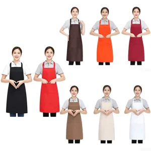 Custom Logo Plain Bib Apron 2 Pockets Adjustable Neck Strap Extra Large Long Ties Cooking Kitchen Unisex