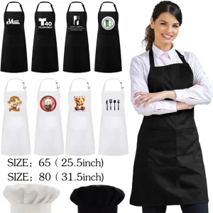 Custom Logo Plain Bib Aprons with 2 Pockets Adjustable Neck Strap Extra Large Long Ties Cooking Kitchen Apron for Women Men