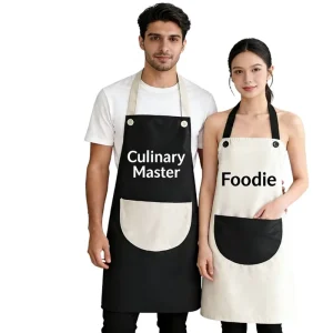 Custom Logo Plain Color Leather Breathable Water Resistant Adjustable Waist Apron Front Pocket Chef Cafe Bbq Apron