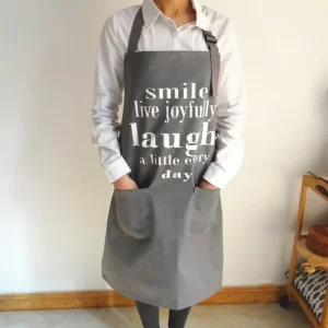 Custom Logo Plain Gray Cotton Waterproof Cooking Kitchen Aprons Waist Aprons for Home and Kitchen