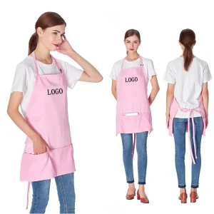 Custom Logo Polyester Cotton Waterproof Nail Beauty Kitchen Chef Cleaning Pink Apron for Woman