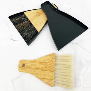 Custom Logo Portable Cleaning Brush Mini Broom Plastic Triangle Dustpan and Brushes Set with Bamboo Handle