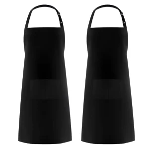 Custom Logo Printed Bib Unisex Black Apron Bulk With 2 Roomy Pockets Washable for Kitchen Crafting Bbq Drawing
