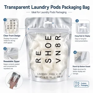 Custom Logo Printed Resealable Zipper Top Stand up Pouches for Laundry Pods PE Material Manufacturer