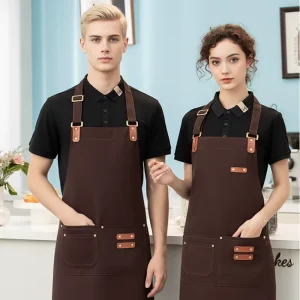 Custom Logo Printed Reusable Durable Canvas Waist Apron for Restaurant Milk Tea Cafe Waiter Halter Apron for Chef Kitchen Use