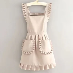 Custom Logo Printing Cooking Baking Apron Reusable 100% Cotton Adjustable Women Ruffle Apron with Pockets for Kitchen