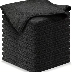 Custom Logo Quick Dry Warp Knitted Eco-Friendly 400gsm Microfiber Absorbent Kitchen Cleaning Cloth Black Towel