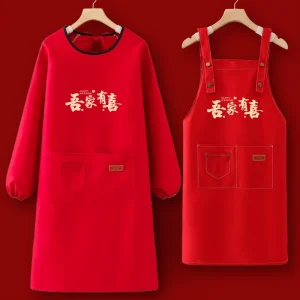 Custom Logo Red Apron for Festive Occasions Kitchen Household Four Seasons Work Wedding Custom made Banquet Catering Overclothes