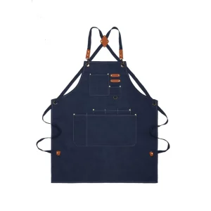 Custom Logo Restaurant Bar Shop Cafes Cleaning Chef Adult Thickened Wear Resistant Polyester Cotton Apron With Pocket