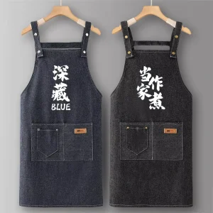 Custom Logo Reusable Denim Sleeveless Bib Apron for Kitchen Home Use Lightweight Oil Proof Breathable Summer Work Apron