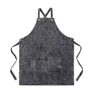 Custom Logo Reusable Kitchen Use Pleated Design Adjustable Cross Back Soft Cotton Pinafore Dress Denim Apron for Women