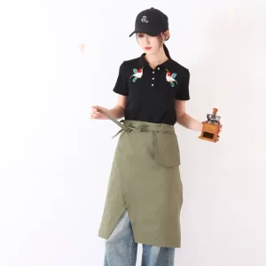 Custom Logo Taslon Fabric Kitchen Half Waist Apron Adjustable Green Waist Pockets Waiters Waist Aprons