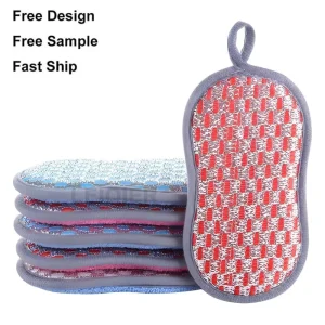 Custom Logo Thickened Dish Kitchen Sponge Scrubbing Cloth Steel Wool Scouring Pad Multifunctional Cleaning Sponge for Household