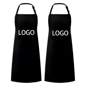 Custom Logo Unisex Black Apron with 2 Roomy Pockets Machine Washable Adjustable Bib Cooking Kitchen Aprons for Women Men Chef